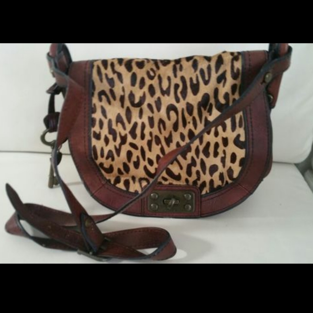 Genuine Fossil brown leather and fur purse